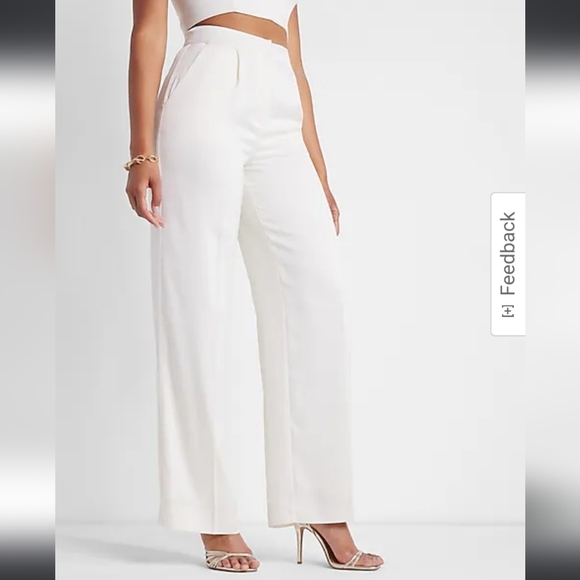 NWT Express X Rachel Zoe Wide Leg Satin Cream White Pant Size 6 - Picture 1 of 10